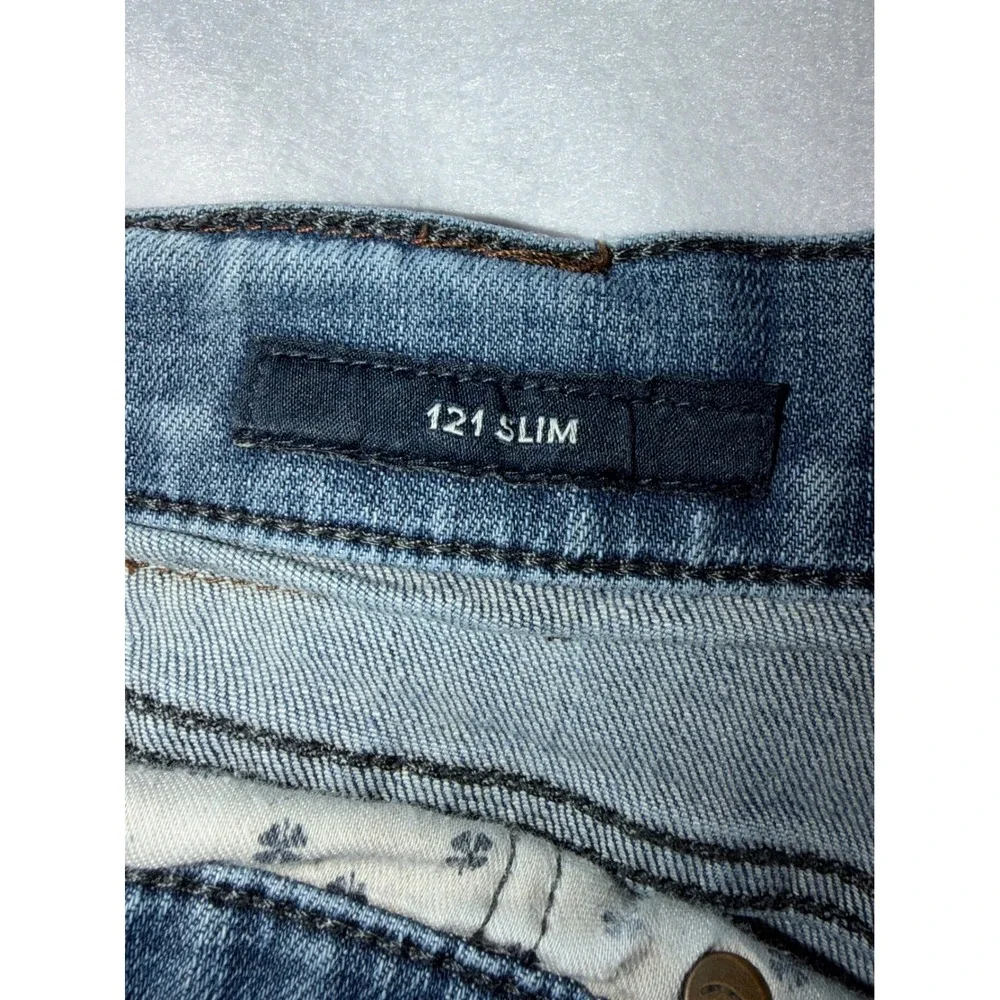 Lucky Brand 121 Slim Jeans Mens 36x34 Blue Medium Wash Denim Distressed